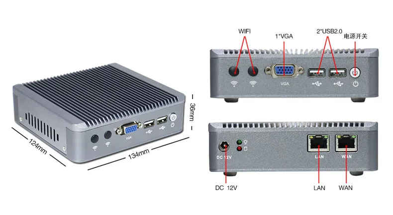 Тонкий клиент, мини ПК Celeron J1800 2,41 GHz Dual Lan без вентилятора, микро компьютер Windows7 OS VGA настольных ПК ТВ box 4G Оперативная память 64G SSD