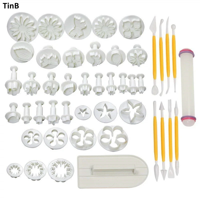 

New 46Pcs/Set Fondant Cake Decorating Sugarcraft Plunger Cutter Tools Mold Cookies Full Set Mold Baking Molds For Free Shipping