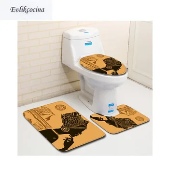 

Free Shipping 3pcs Retro African Woman Banyo Bathroom Carpet Toilet U Bath Mat Set Non Slip Tapis Salle De Bain Alfombra Bano