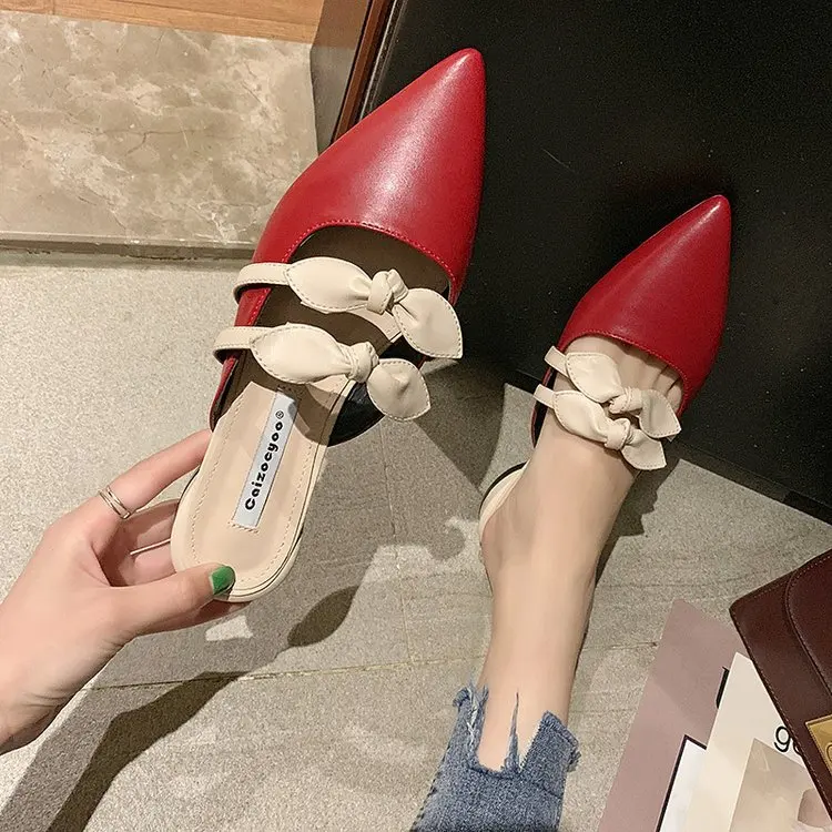 Female Summer 2019 Modis Slippers Leather Brief Rubber Low Ladies Closed Toe Mules Bow Knot New Korean Slides Allmatch Slipon Female Summer 2019 Modis Slippers Leather Brief Rubber Low Ladies Closed Toe Mules Bow Knot New Korean Slides Allmatch Slipon