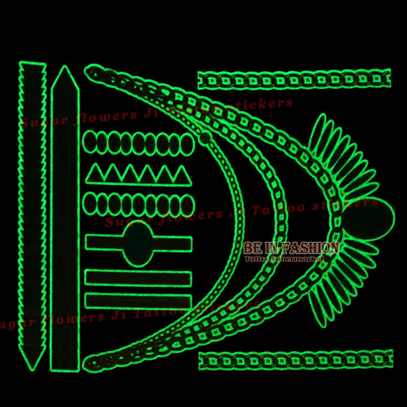 12 шт./лот светится в темноте светящаяся вспышка временная татуировка наклейки листы золотые металлические водонепроницаемые татуировки флуоресцентные татуировки