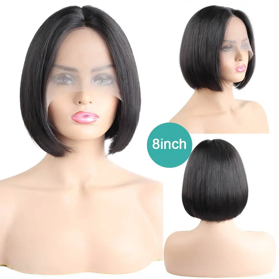 Allove Short Lace Front Human Hair Wigs Bob Wig For Black Women Brazilian Remy Straight Bob Lace Front Wigs 180% Density