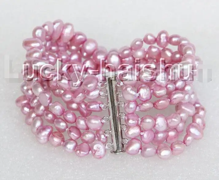 

FREE SHIPPING HOT sell new Style >>>> 8" 8mm 6row Baroque light purple pearls bracelet magnet clasp j11132