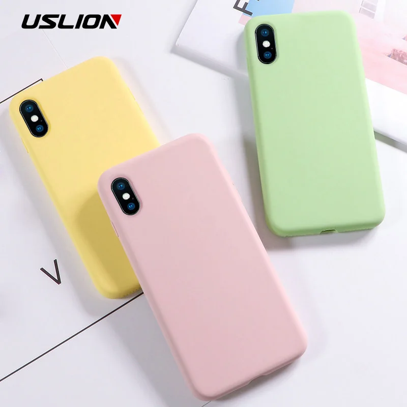 USLION Silicone Solid Color Case for iPhone XS 11 Pro MAX XR X XS Max Candy Phone Cases for iPhone 11 7 6 6S 8 Plus Soft Cover