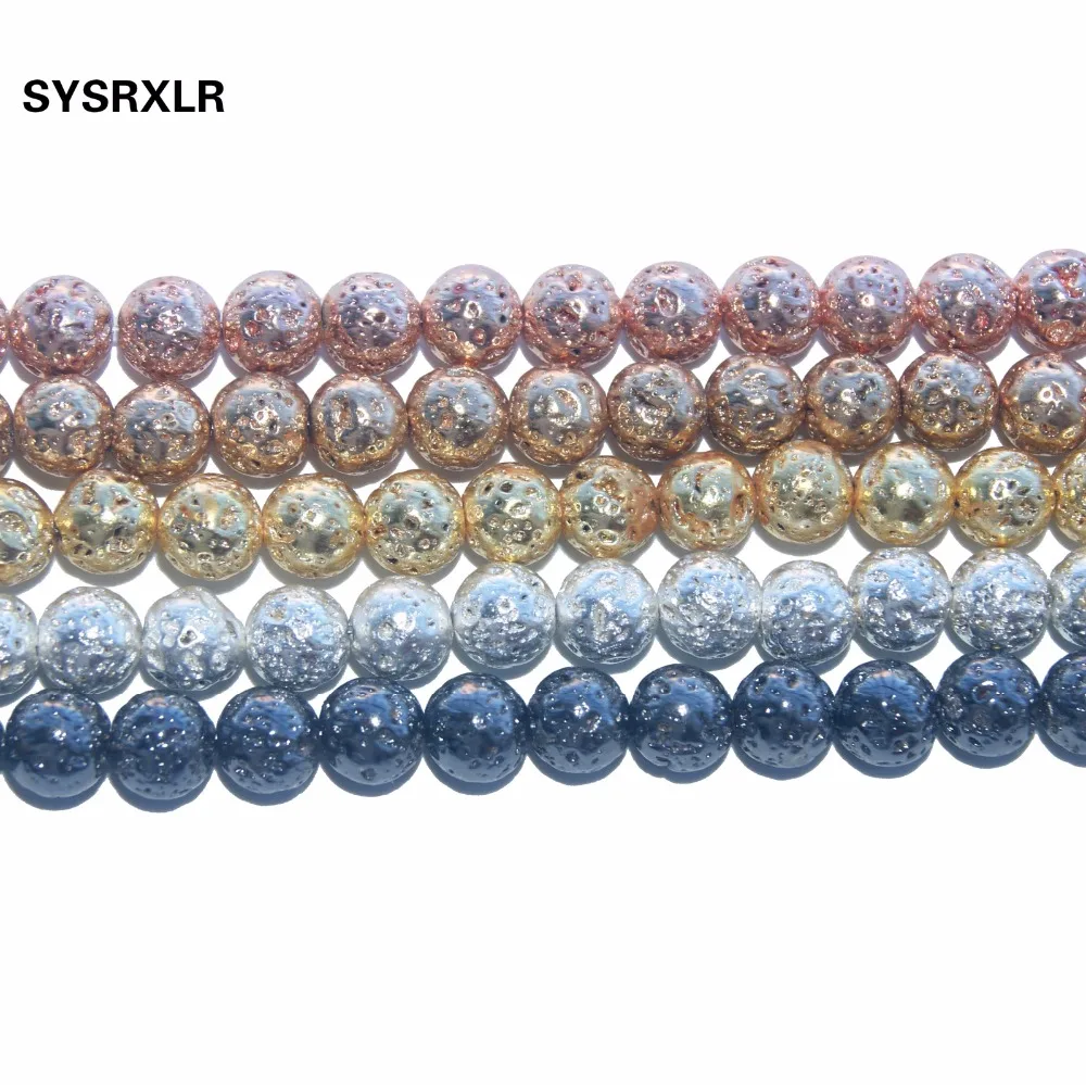

Wholesale Natural Stone Lava Beads Round Electroplated Volcanic Rock Spacer Beads For Jewelry Making DIY Bracelet 6/8/10/12 MM