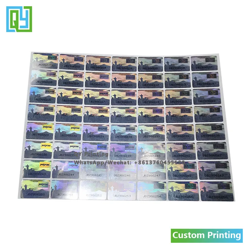 10000pcs 20x13mm 무료 배송 사용자 정의 인쇄 홀로그램 의류 레이블 강력한 접착 스티커 브랜드 마크 일련 번호 인감 태그