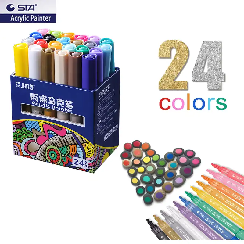 Sta Permanent Colored Acrylic Paint Markers Set For Wood Tyre Car Metal Fabric Plastic Round Fine Nib 2mm Water Based Pens Paint Marker Colored Permanent Markerspermanent Marker Sets Aliexpress