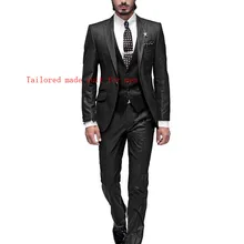 Настроить учетом мужской костюм комплект Slim Charcoal Пром best man Женихи Для мужчин выпускного вечера вечерние костюмы Для мужчин Нарядные Костюмы для свадьбы(куртка+ брюки+ жилет+ галстук