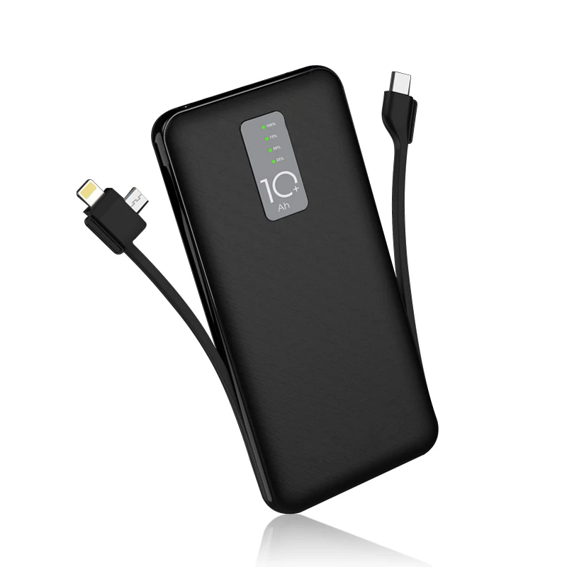 Cager 10000mAh power Bank 3A с кабелем внешняя батарея для iphone samsung usb type C вход с зарядным кабелем power bank - Цвет: Black