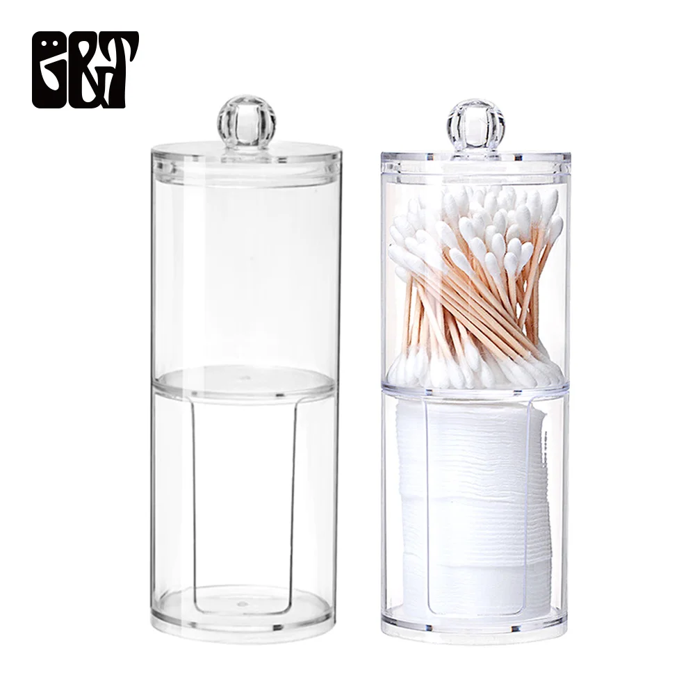

GT Acrylic Cotton Storage Box Acrylic Multifunctional Round Qtip Container Cotton Swab/Pads Container Cosmetic Storage Bottle
