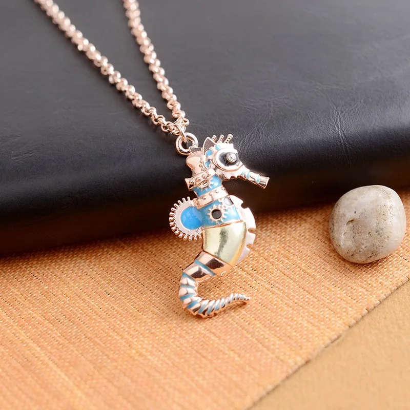 

Fashion Delicate Enamel Animal Sea Horse Hippocampus Pendant Necklaces for Women Gift Seahorse Charms Long Chain Necklaces