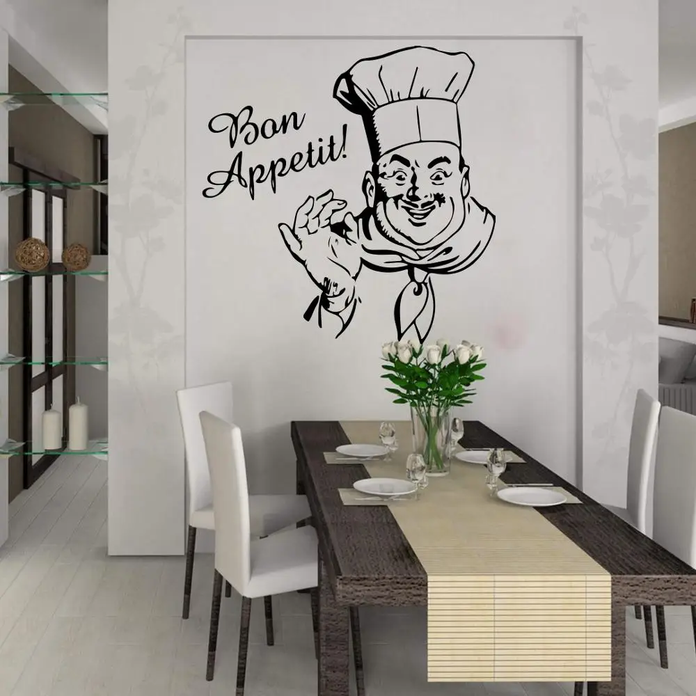 Large Bon Appetit Kitchen Spanish French Chef Wall Sticker Kitchen Dinning Room Pub Enjoy Your Meal Wall Decal Cooker Cuisine Wall Stickers Aliexpress