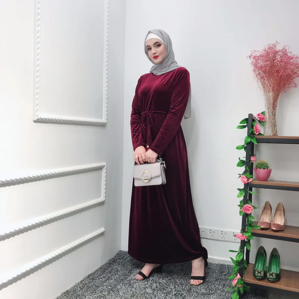 Элегантные мусульманские вельветовые платья Abaya Jubah одежда для Среднего Востока