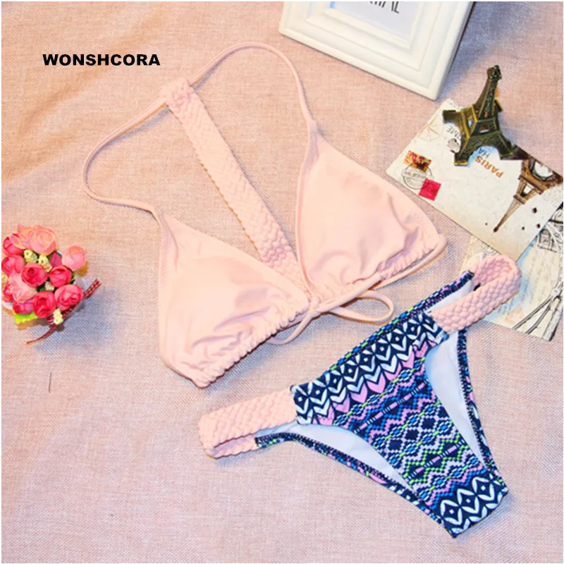 WONSHCORA Triangle Floral Bikinis 2017 Hand Knit Ropes Women's Swimming Trunks Beach Sunbathing Swimwear Swimsuit for Girls WONSHCORA Triangle Floral Bikinis 2017 Hand Knit Ropes Women's Swimming Trunks Beach Sunbathing Swimwear Swimsuit for Girls