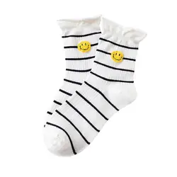 Молодежный стиль Дышащие Meias1Pairs мода улыбка женские удобные повседневные полосатые хлопковые короткие носки