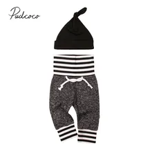 50 шт./компл. для новорожденных брюки полосатые леггинсы+ однотонная черная шляпа 2 шт Низ Прямые брюки