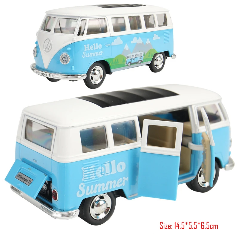 1:32 фольквагентранспортный автобус 1950 сплав металлический автомобильный прицеп мигающий литой под давлением горячие игрушки для детей колеса коллекция дня рождения - Цвет: blue