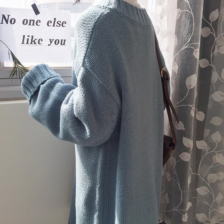 Neploe Новое поступление свитер средней длины корейский вязаный пуловер с v-образным вырезом и длинными рукавами ретро Harajuku женский свитер платье 53512