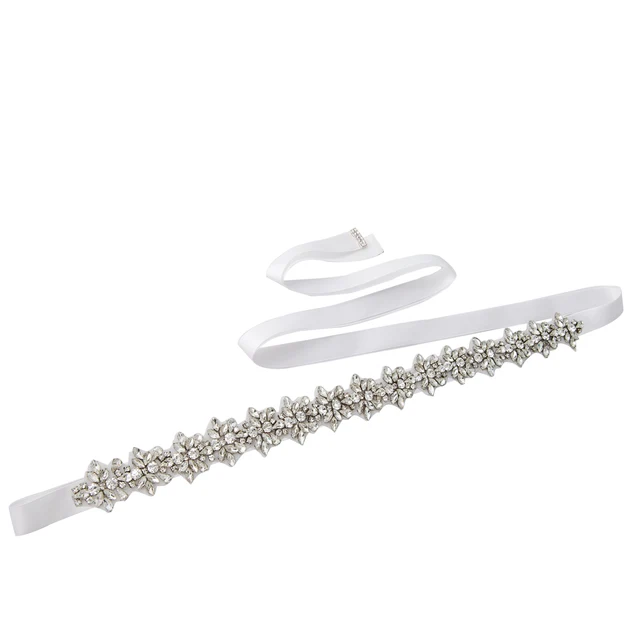 Wedding Silver Rose Gold Bridal Belt Party Gown Dresses Accessories Wedding Sashes Belt Crystal Bridal Sash Bride Belt for Women white