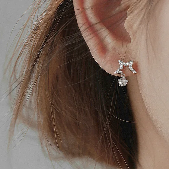star cz young people earrings 100% 925 Sterling silver Jewelry fashion Hypoallergenic Stud earrings for women Christmas gift