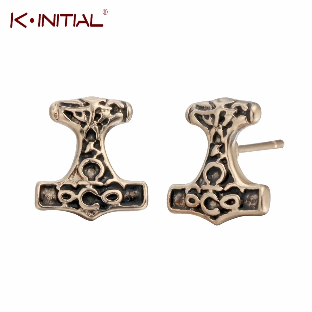 Kinitial Thor's Hammer серьги гвоздики ювелирное изделие Тора молот викинга для мужчин и