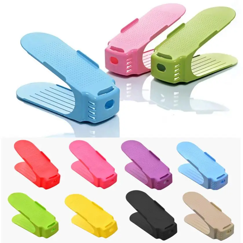Home Shoes Rack Solid Color Plastic Double Adjustable Layer Stereo Receive Storage Hanger Saves Pace | Дом и сад