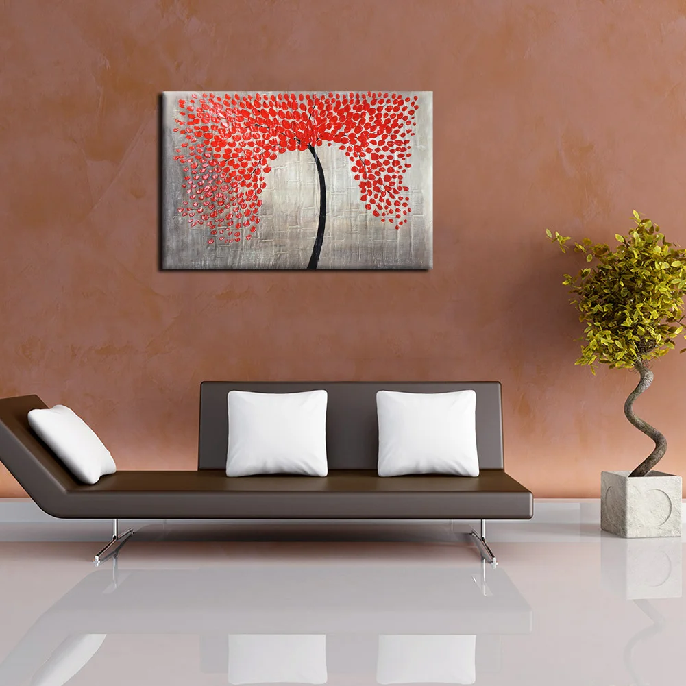 Moderno rosso foglia albero paesaggio dipinto a mano pittura a olio su tela disegno da colorare by numbers wall art immagine casa carta da parati in Moderno