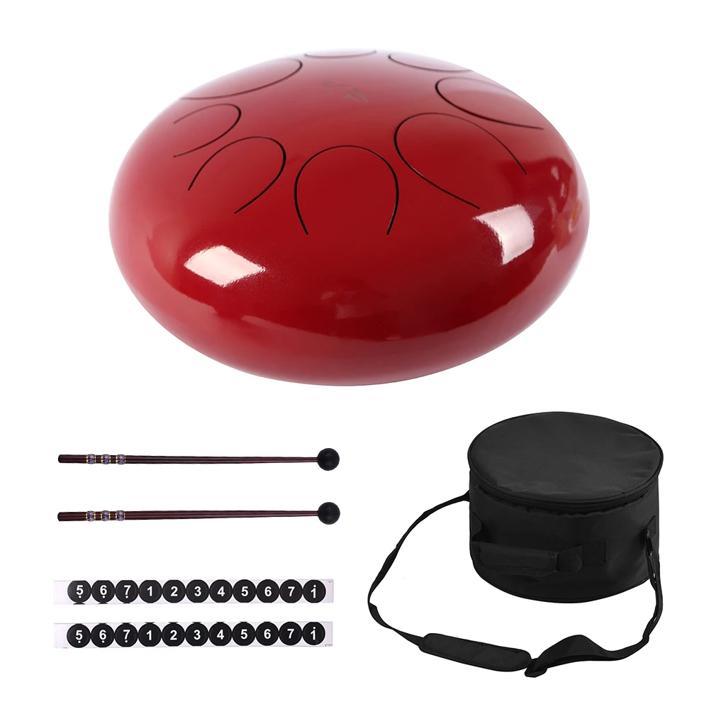 

12 Inch Steel Tongue Drum Handpan Drum Hand Drum 8 Tones with Drum Mallets Bag Note Sticks for Meditation Yoga Sound Healing