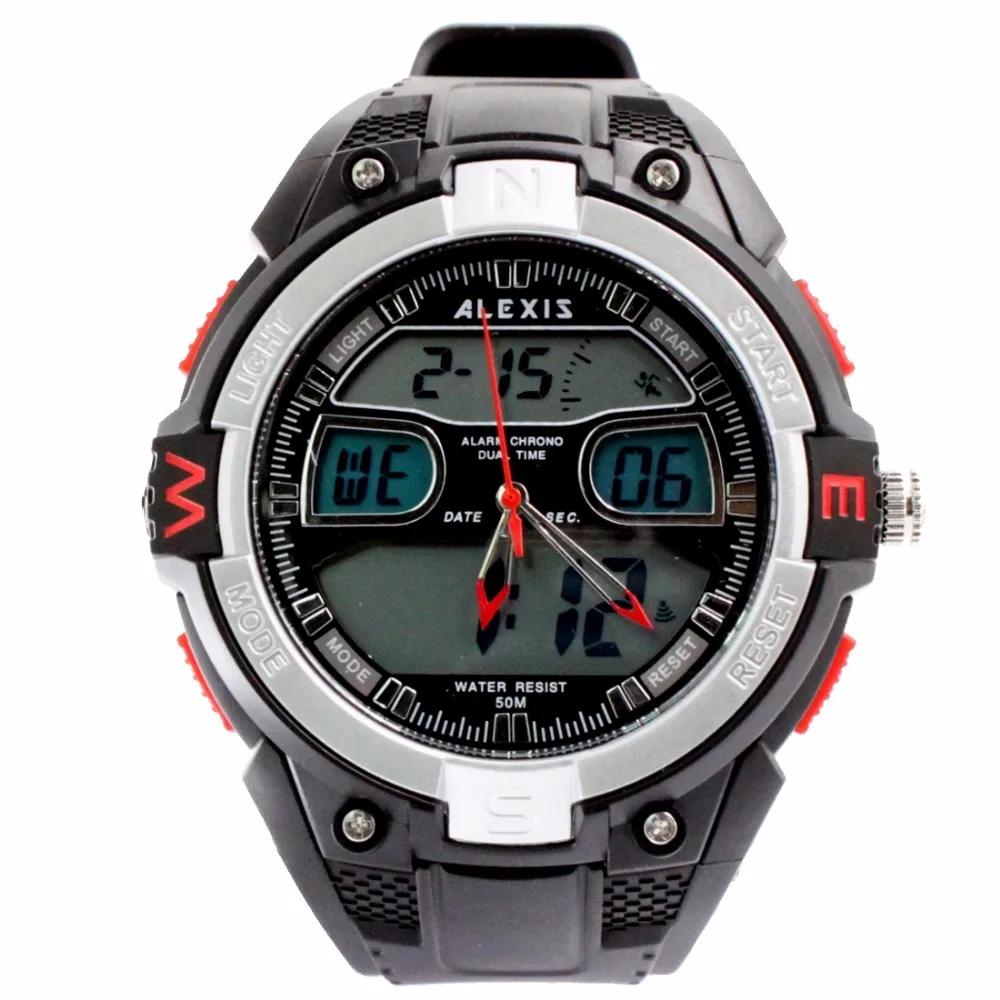 

ALEXIS AW402B Chronograph PNP Shiny Silver Bezel Water Resist Mens Analog Digital Watch