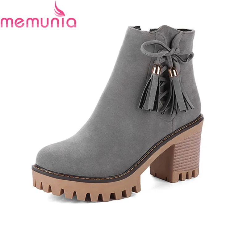 

MEMUNIA women fashion hot sale new arrival sweet lace up boots autumn hot sale ankle boots round toe large size boots