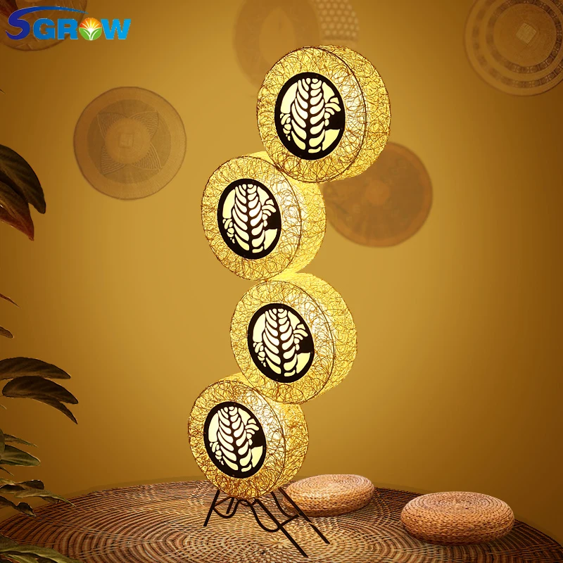 

SGROW Creative Rattan Floor Lamp Indoor Lighting with E27 Bulb Standing Light for Living Room Bedroom Restaurant Lights Literary