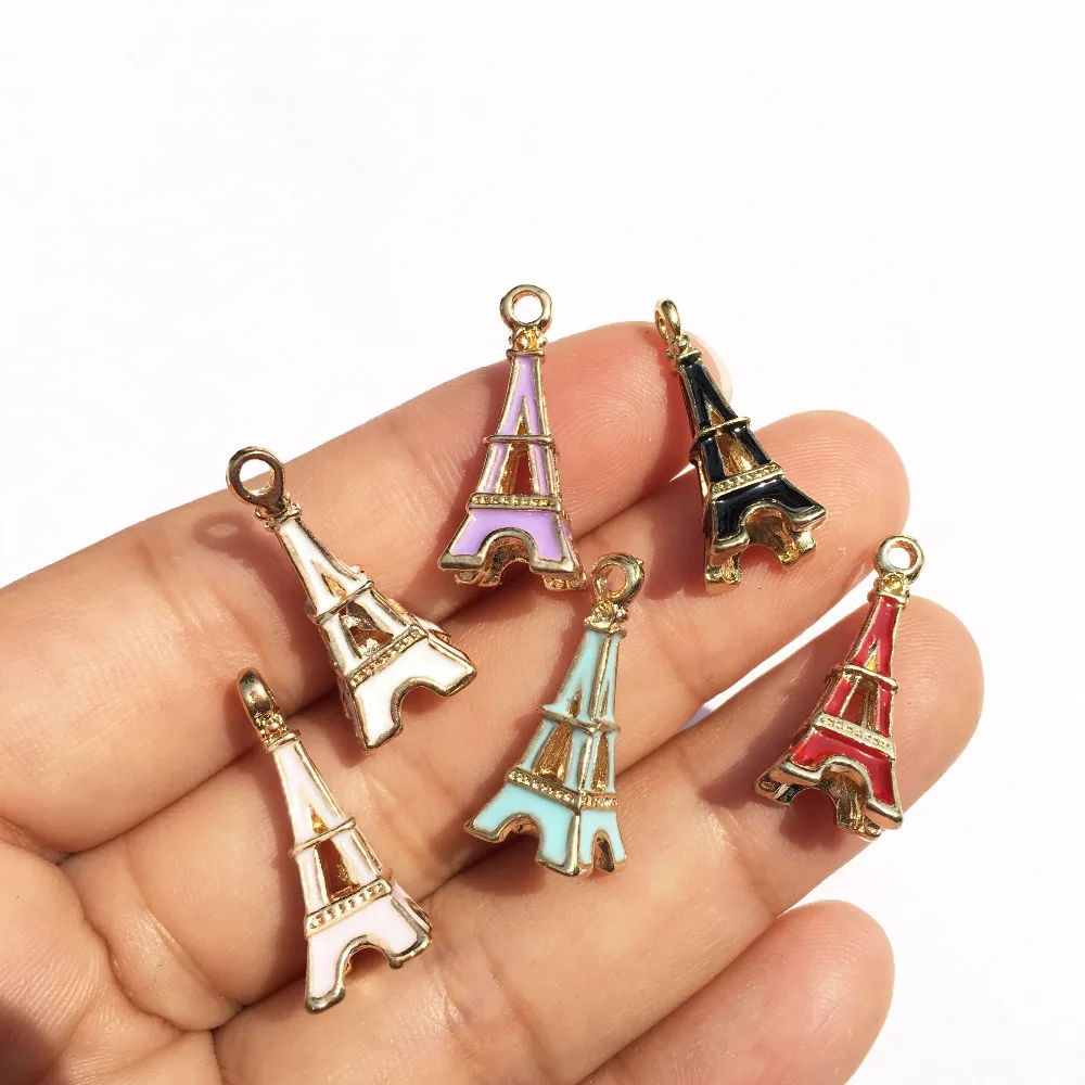

High Quality 10*24MM 3D Alloy Famous Tower Charms DIY Jewelry Findings Oil Drop Enamel Bracelet Necklace Keyring Floating Charm