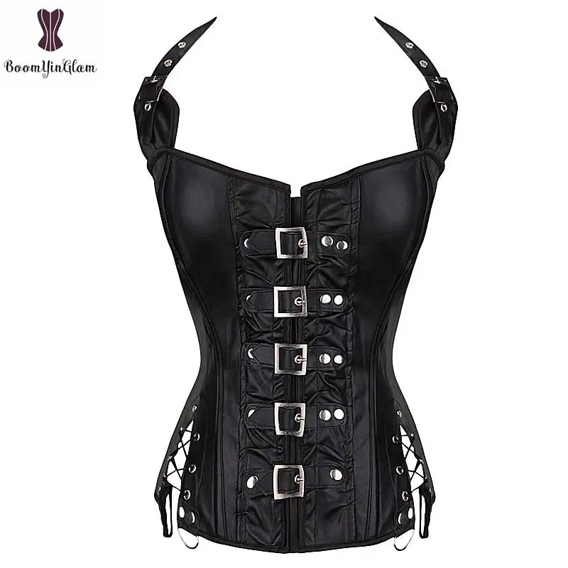 

corset gothic bustier top punk style halter neck overbust lingerie corselet with plastic bone steampunk plus size waist trainer