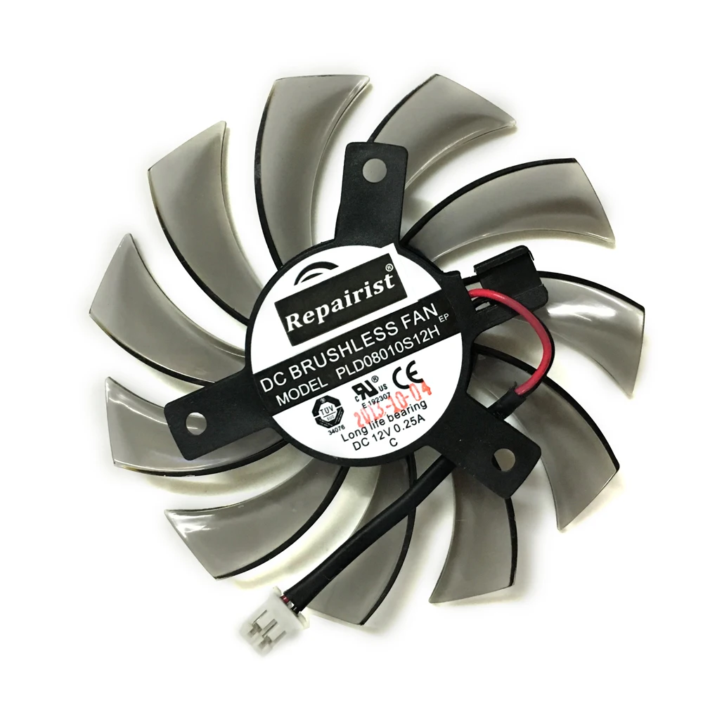 Вентилятор видеокарты PLD08010S12H охлаждение ATI HD5870 GTX460 75 мм 2 контакта провода 12 В
