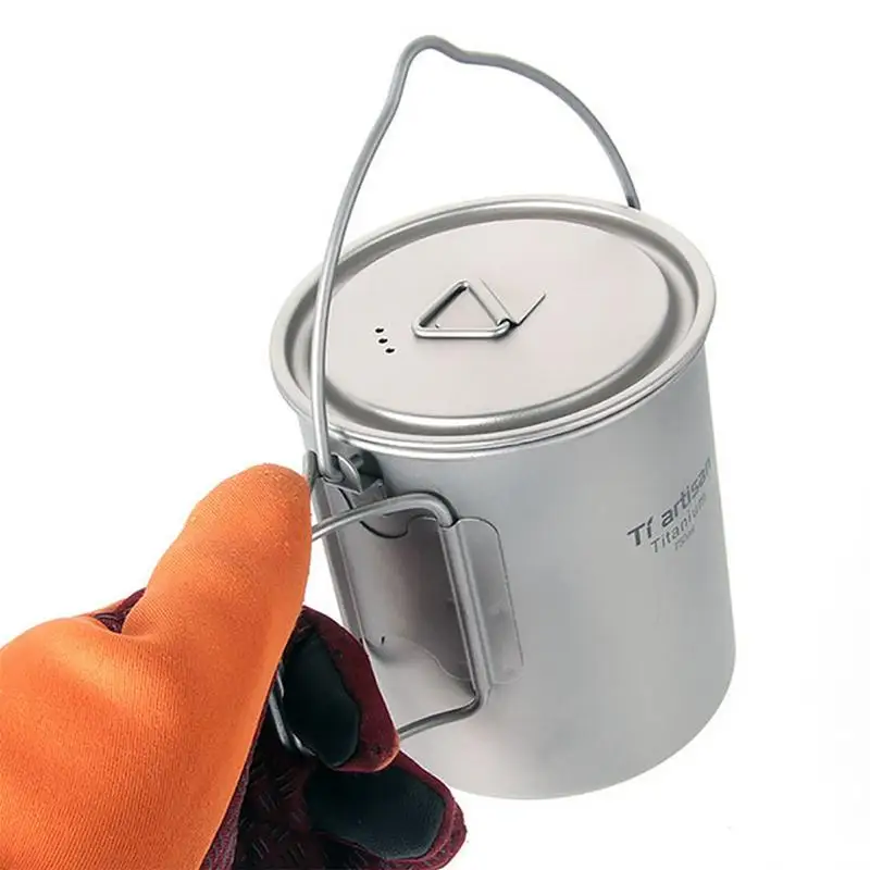 750 ml Titanium taza de agua taza de viaje Camping al aire libre Pot cocinar Picnic cuelgue olla