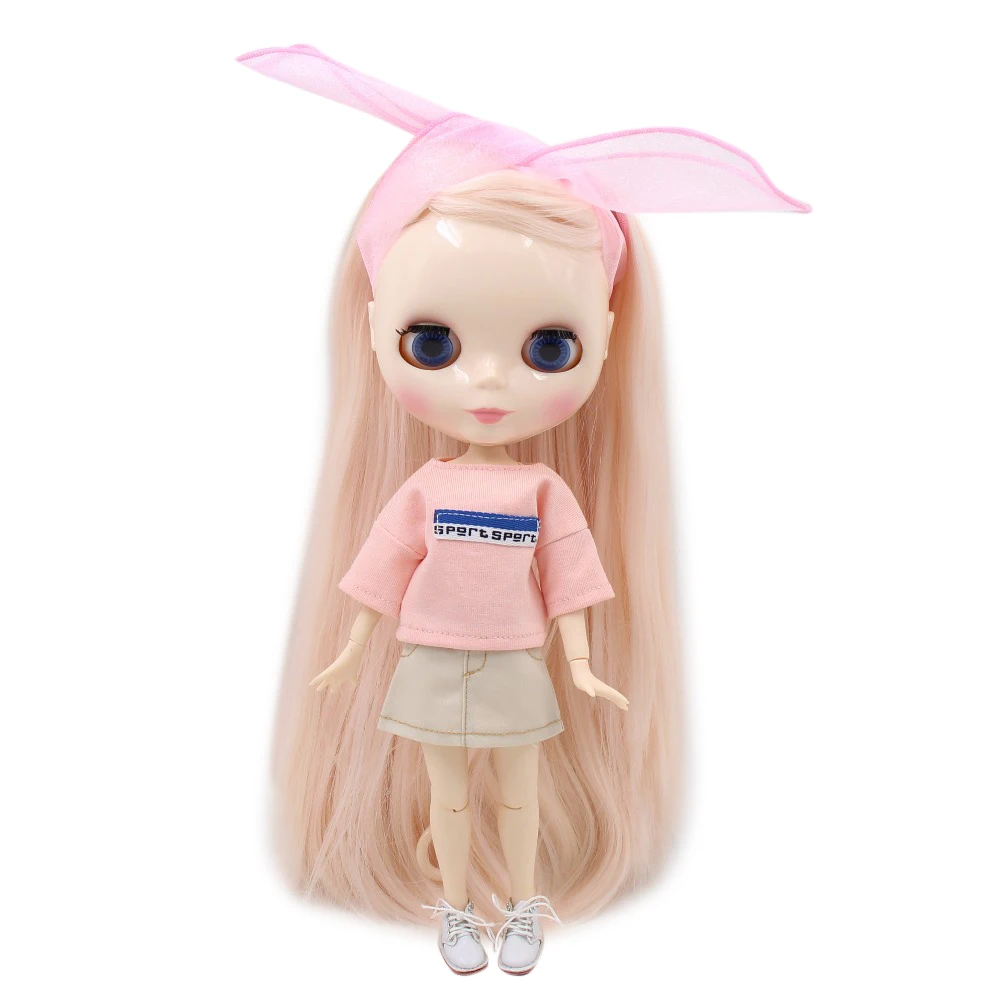 Ледяная кукла DBS Blyth 1/6 bjd бледно розовые волосы сторона пробор белая кожа
