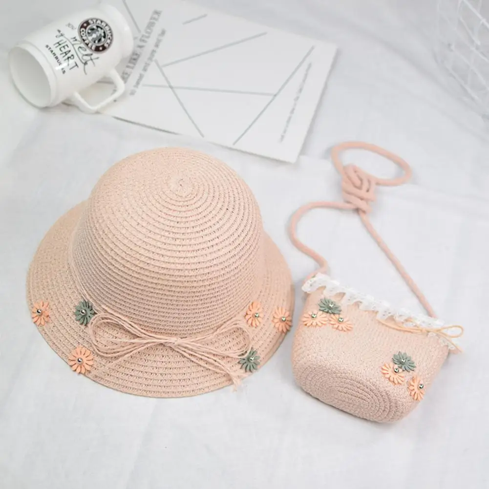 

Small Fresh Children's Hat Baby Girl Sun Hat Girl Summer Beach Straw Hat Bag Two-piece