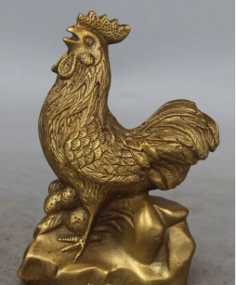 

JP S0038 13CM Chinese Bronze Carving Fengshui Wealth Animal Money Chicken chook Statue