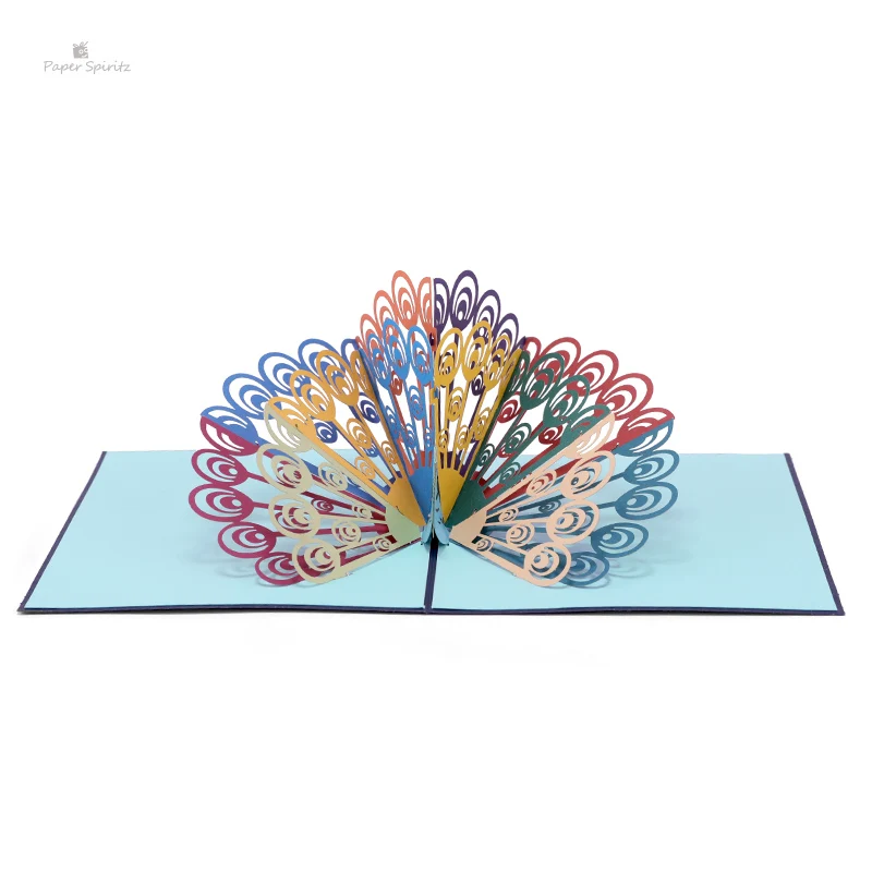  PAPER SPIRITZ Peacock Cards 3D laser Cut Paper Pop Up Card with Envelope Thanks Invitations Congrat - 32897792864