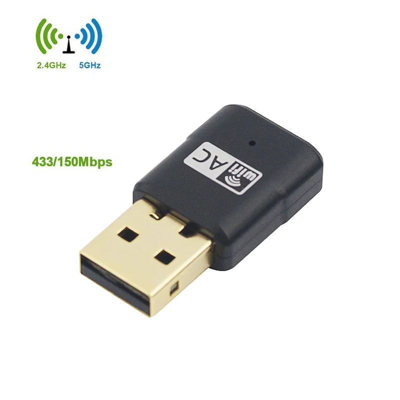 2.4G 5.8G Dual Band Wireless Wi-Fi USB Adapter USB 2.0 WiFi Receiver Dongle 802.11ac Network Card+ Deriver CD for PC Laptop