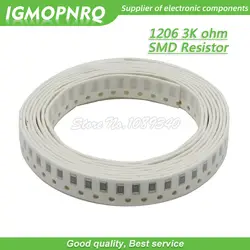 100 шт. 1206 SMD резистор 1% сопротивления труба из углеродистого волокна 3K ohm Резистор проволочного чипа 0,25 W 1/4W 302 IGMOPNRQ