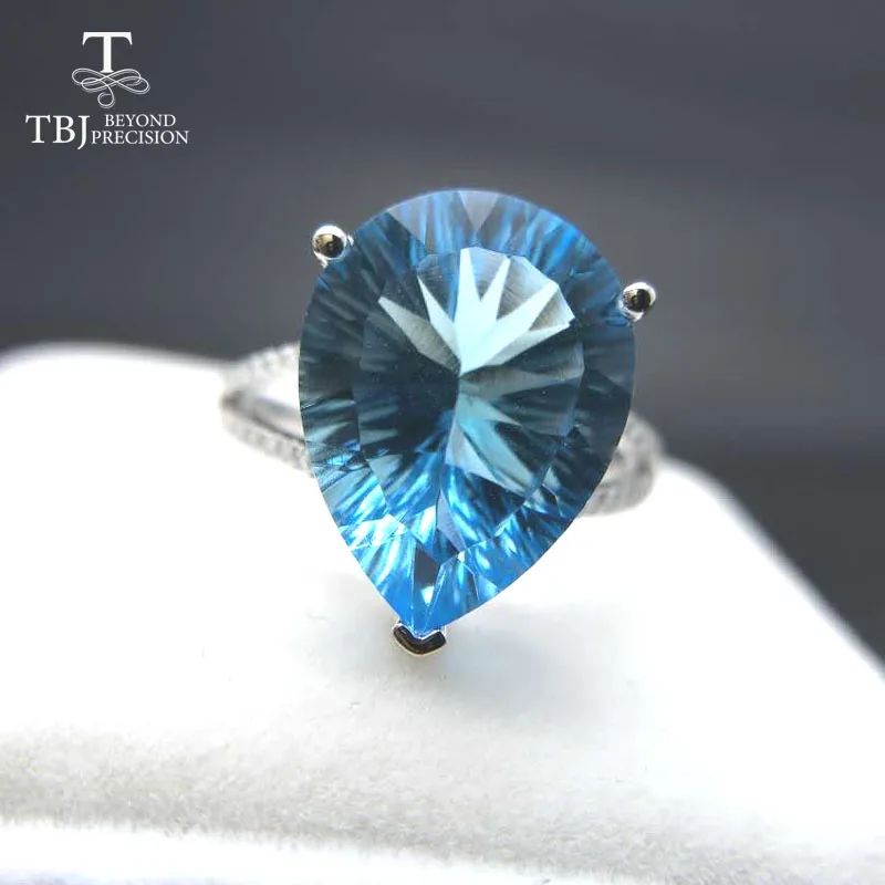 TBJ ,100% natural 10ct blue topaz concave cut pe12*16 gemstone ring in 925 sterling silver jewelry,Big ring for lady with box TBJ ,100% natural 10ct blue topaz concave cut pe12*16 gemstone ring in 925 sterling silver jewelry,Big ring for lady with box