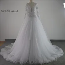 New Sexy Real Sample 100% as picture Long Sleeves V neck V back zipper Wedding dresses 2017 bridal gown wedding dress
