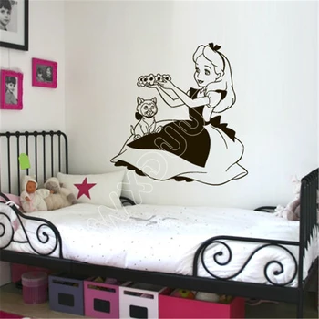 

WXDUUZ Wall Decal Vinyl Alice in Wonderland Rabbit Cat Were All Mad Here Quote living room space Vinyl Wall Sticker B398