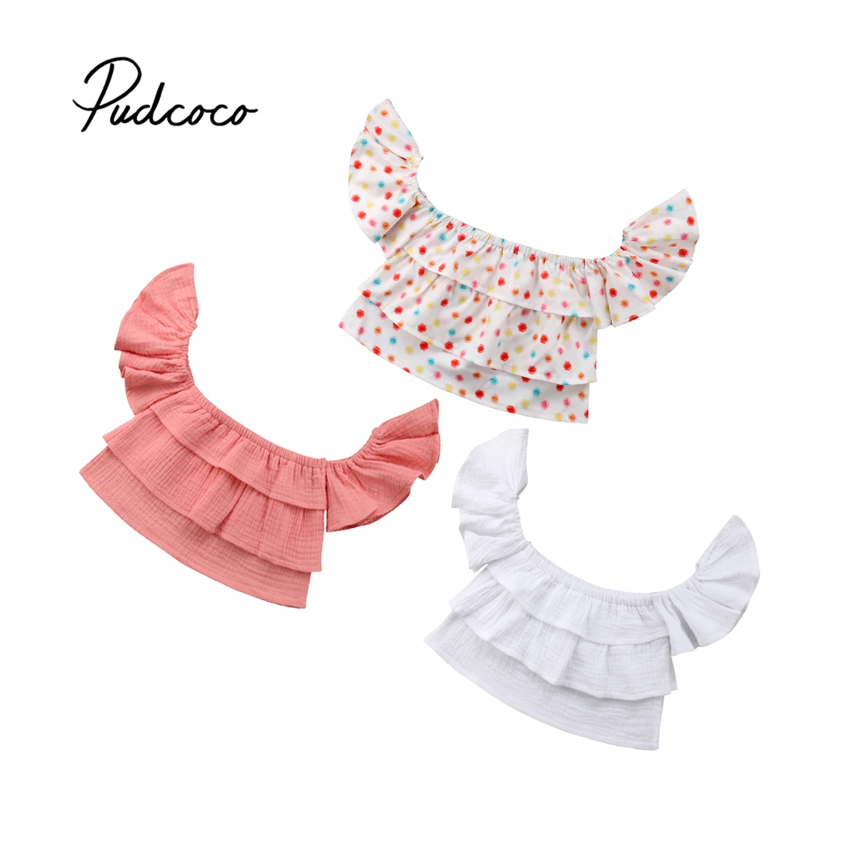 

Pudcoco Toddler Kid Baby Girl Three Colors Summer Causel Off Shoulder Ruffled Dot Top T-shirt Blouse Children Clothes 0-3T