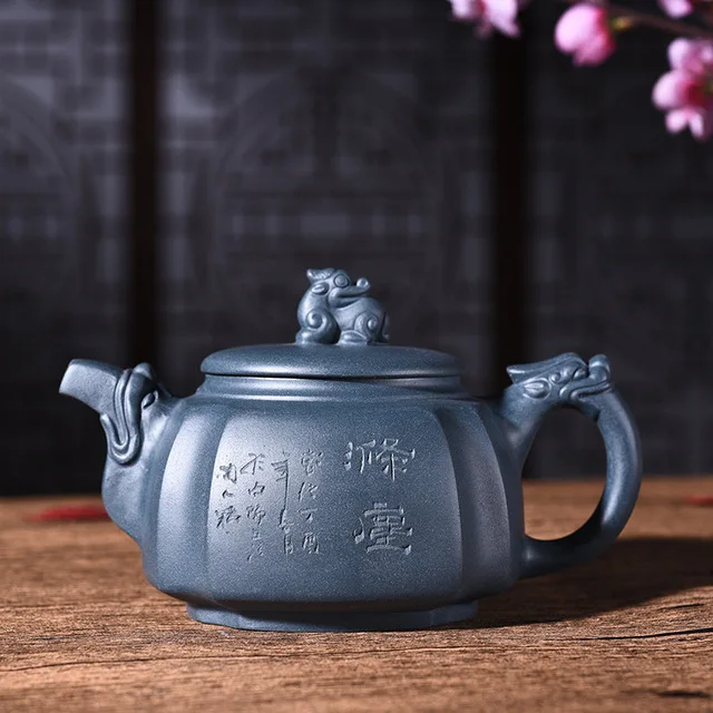 

300ml Yixing Purple Sand Teapot Genuine Full Manual Green Mud Quartet Kung Fu Tea Pot Free Shipping