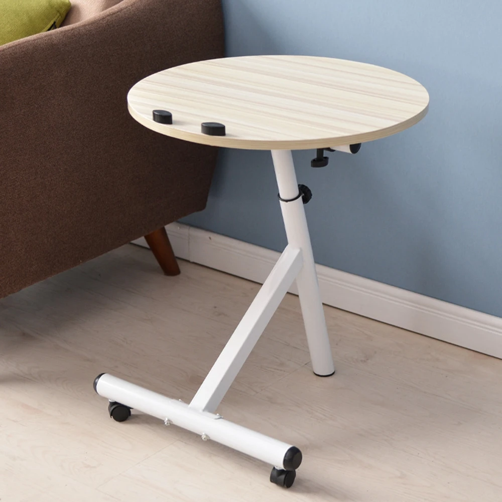 Modern Movable Lift Desk Angle and Height Adjustable Tea Table Round Bed Sofa Side Table Desk with Locking Universal Wheels