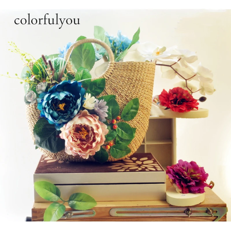 Artificial Flower Larger Capacity handbag women Woven Beach bag Summer Straw Bags For ladies Travel Tote Bag With Zipper 2019 | Багаж и