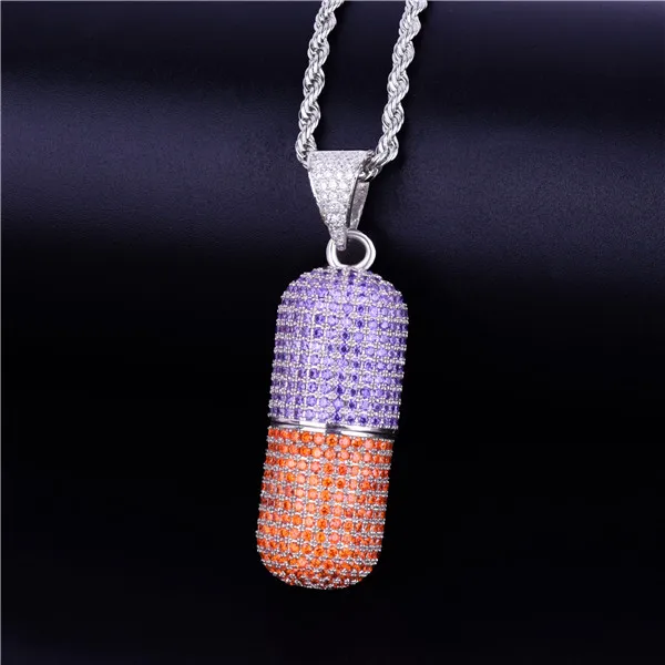 Цветное ожерелье в форме бутылки Pil и подвеска, веревочная цепочка, золотой цвет, AAA кубический циркон, мужские ювелирные изделия в стиле хип-хоп для подарка - Окраска металла: Purple and orange
