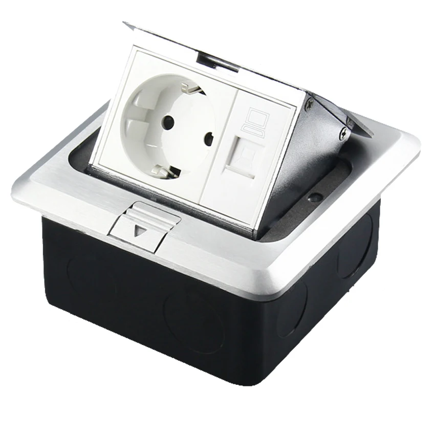 

EU 250V 16A 120*120 Aluminum alloy Hidden pop-up computer Germany Korea Russia floor Cover Outlet network Ground desktop socket